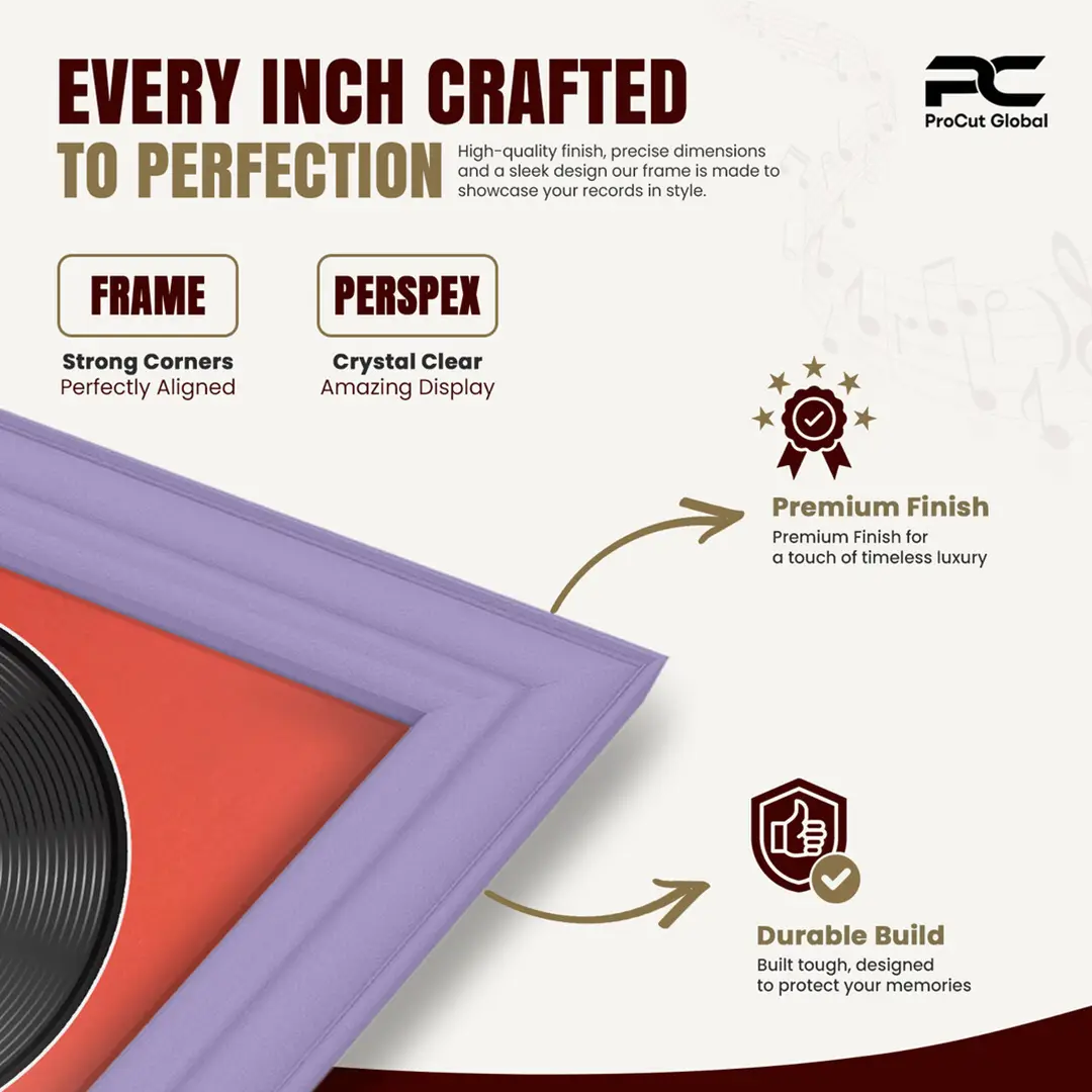 16x16" Classic Purple Vinyl Record Frame With Poppy Red Mount For 12" LP Discs | Elegant Frame For Music Lovers thumbnail 7