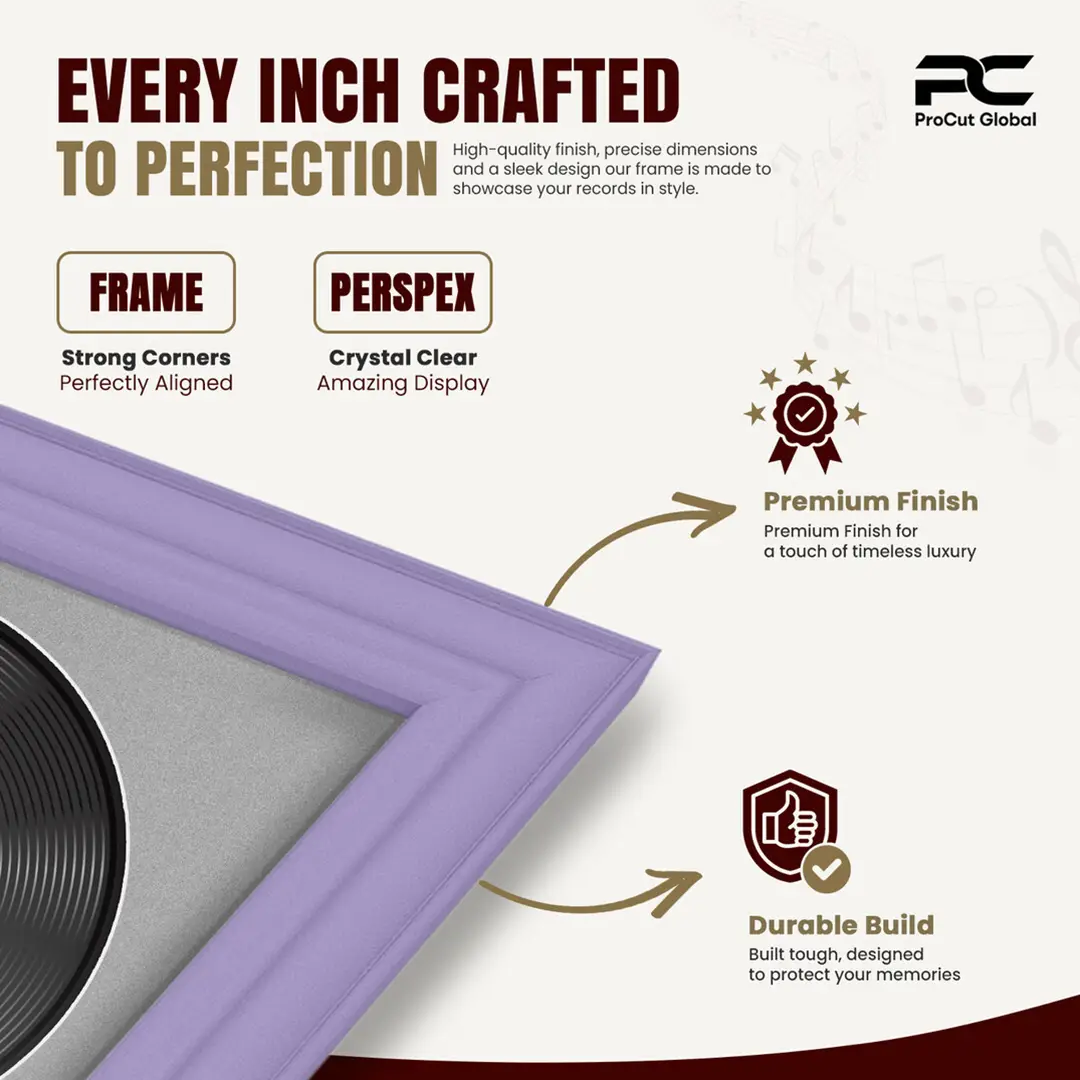16x16" Classic Purple Vinyl Record Frame With Silver Mount For 12" LP Discs | Premium Wall Frame For Music Enthusiasts thumbnail 7