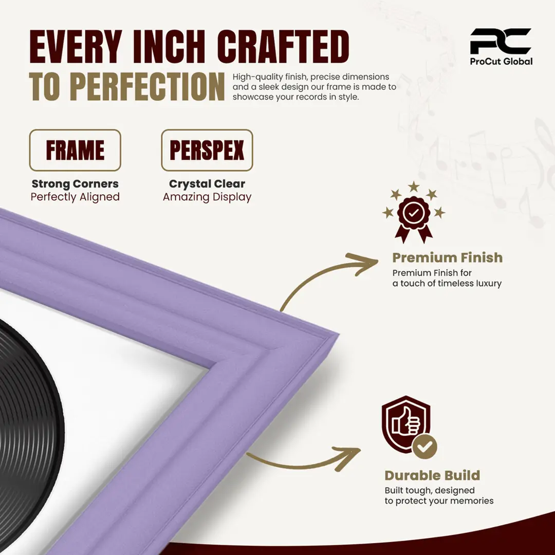 16x16" Classic Purple Vinyl Record Frame With Ice White Mount For 12" LP Discs | Elegant Frame For Music Lovers thumbnail 7