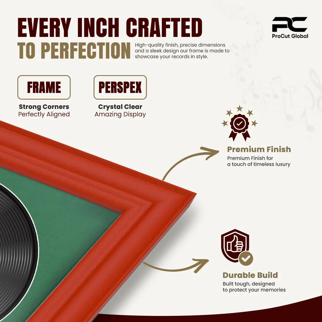 16x16" Classic Vinyl Record Frame With Black Mount For 12" LP Discs | Elegant Frame For Music Lovers thumbnail 7