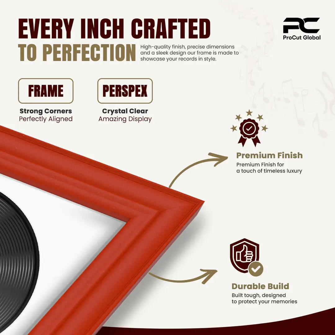 16x16" Classic Red Vinyl Record Frame With Ice White Mount For 12" LP Discs | Contemporary Wall Display thumbnail 7