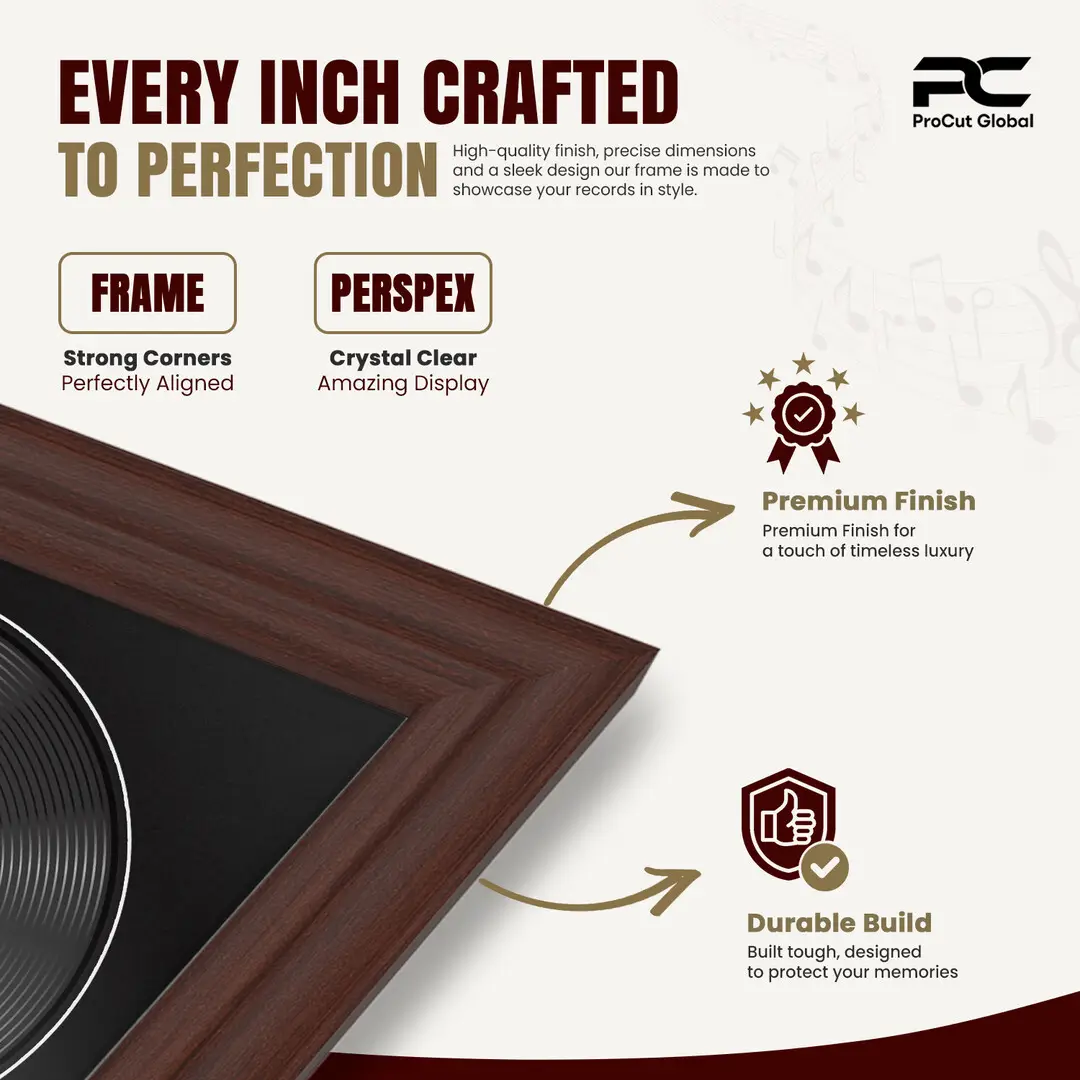 16x16" Classic Rose Wood Vinyl Record Frame With Black Mount For 12" LP Discs | Premium Wall Frame For Music Enthusiasts thumbnail 7