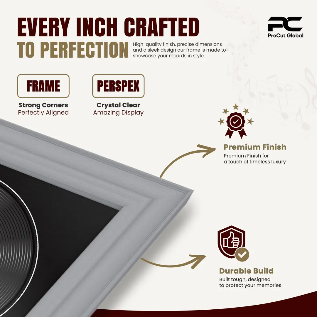 16x16" Classic Silver Vinyl Record Frame With Black Mount For 12" LP Discs | Premium Wall Frame For Music Enthusiasts thumbnail 7