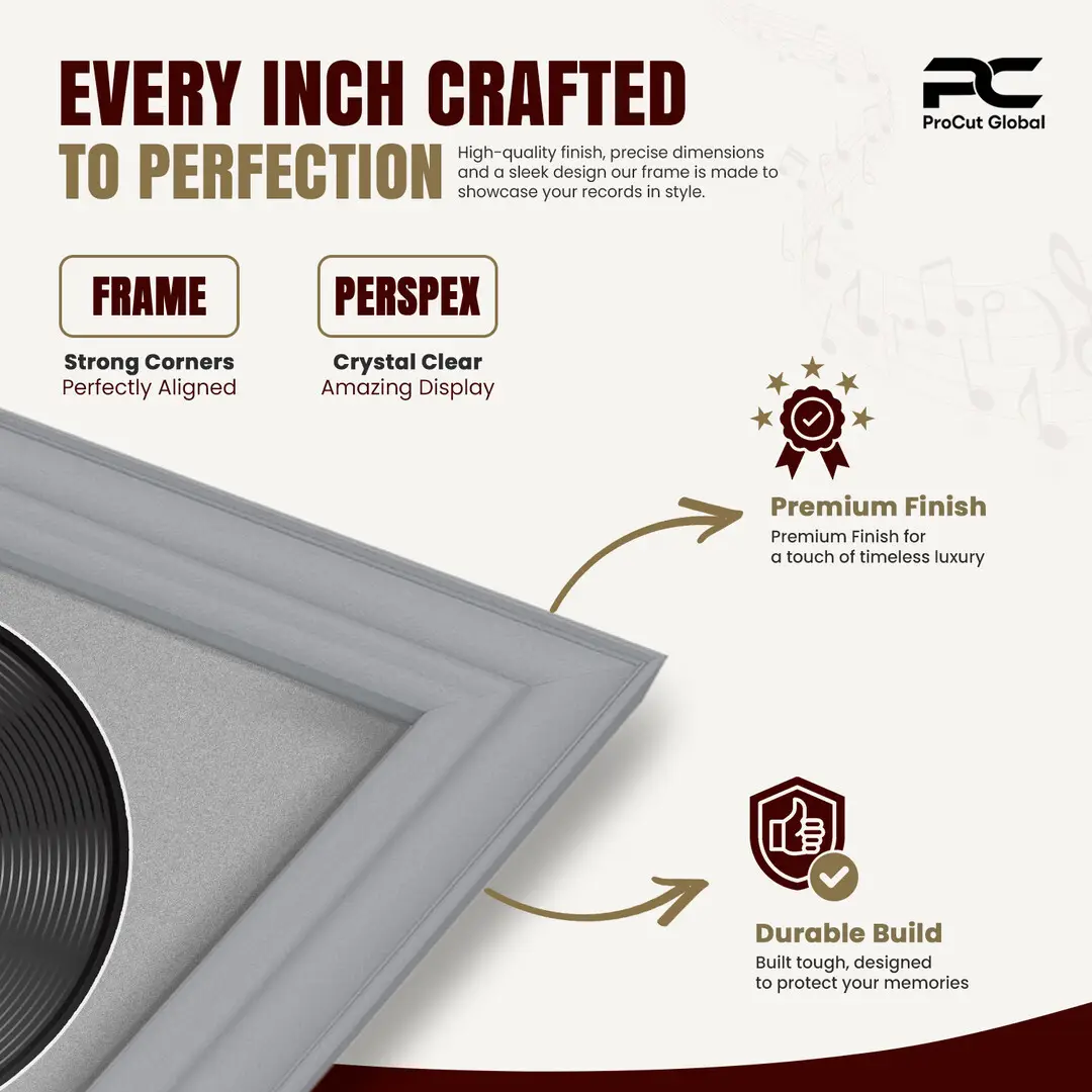 16x16" Classic Silver Vinyl Record Frame With Black Mount For 12" LP Discs | Premium Wall Frame For Music Enthusiasts thumbnail 7