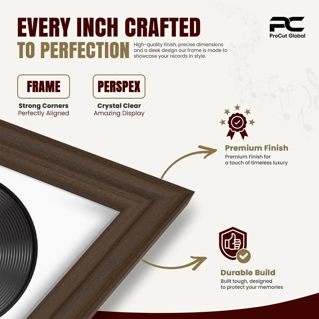 16x16" Classic Walnut Vinyl Record Frame With Ice White Mount For 12" LP Discs | Contemporary Wall Display thumbnail 7