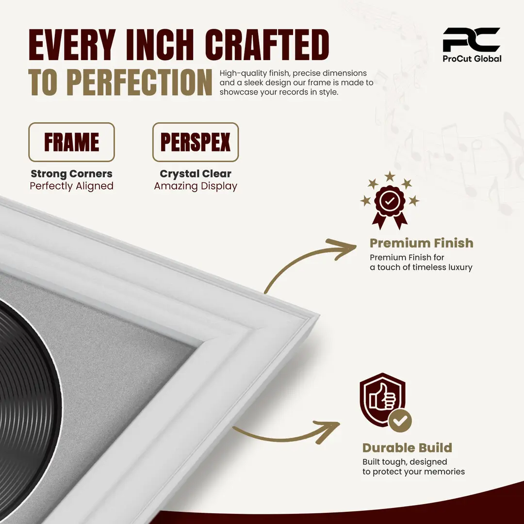 16x16" Classic White Vinyl Record Frame With Silver Mount For 12" LP Discs | Premium Wall Frame For Music Enthusiasts thumbnail 7