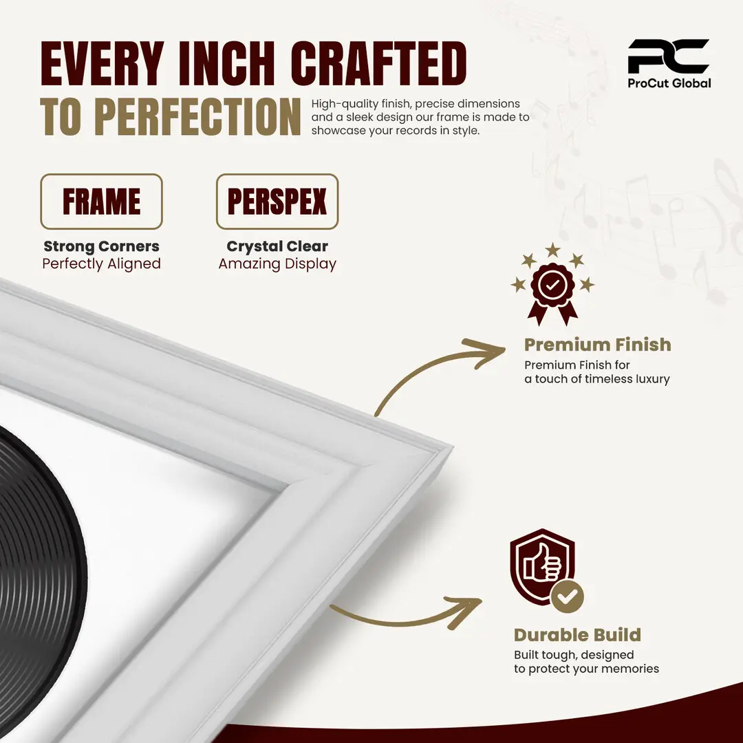 16x16" Classic White Vinyl Record Frame With Ice White Mount For 12" LP Discs | Contemporary Wall Display thumbnail 7