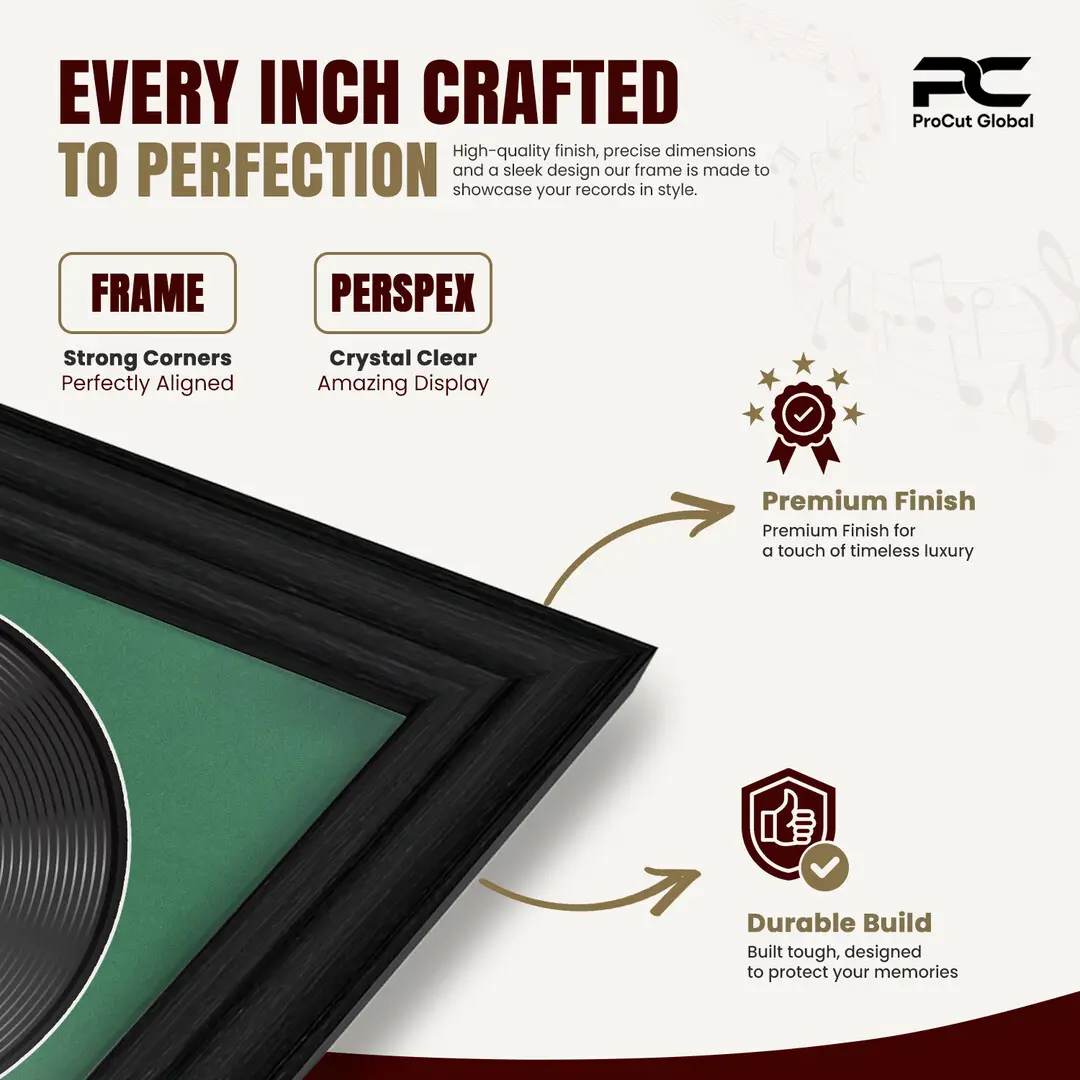 25x17" Classic Black Vinyl Record Frame For 12 Inch LP Cover & Disc With Emerald (Green) Mount | Overlapped Vinyl Display thumbnail 7