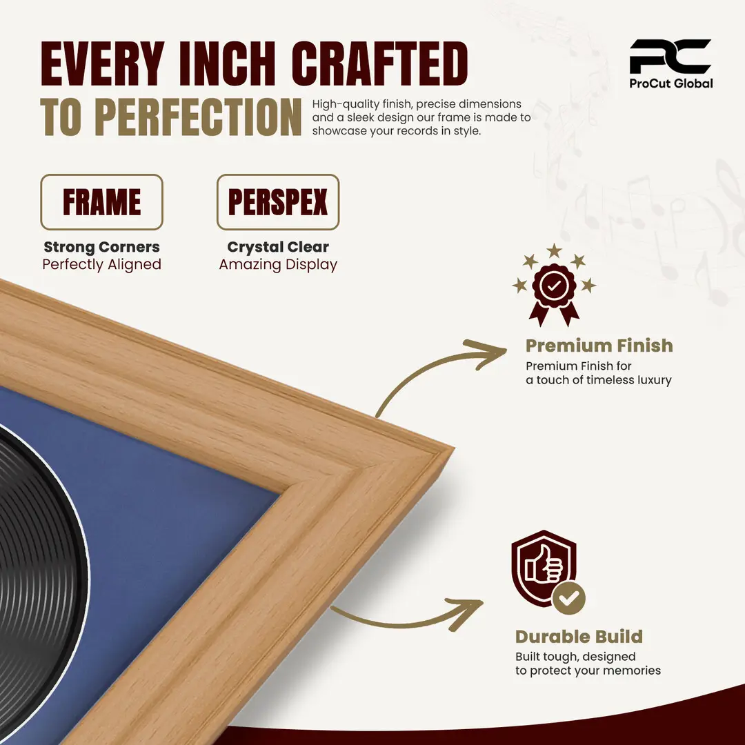 25x17" Classic Country Pine Vinyl Record Frame For LP Cover & Disc With Blue Mount | Overlapped Display thumbnail 7