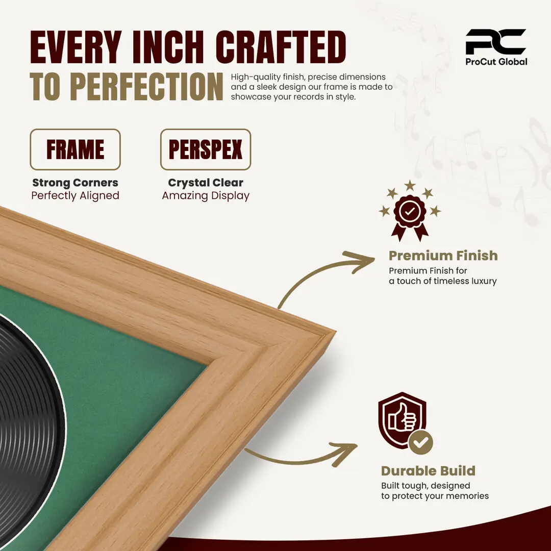 25x17" Classic Country Pine Vinyl Record Frame For LP Cover & Disc With Emerald (Green) Mount | Overlapped Display thumbnail 7