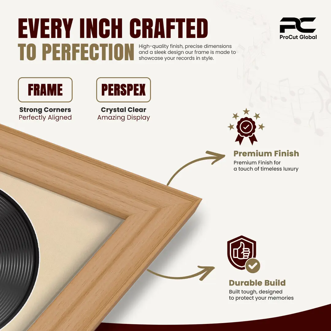 25x17" Classic Country Pine Vinyl Record Frame For LP Cover & Disc With Ivory Mount | Overlapped Display thumbnail 7