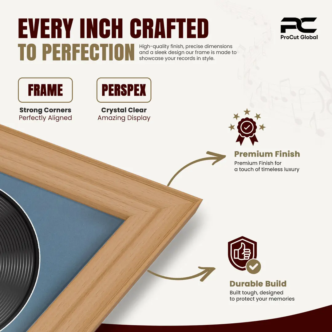 25x17" Classic Country Pine Vinyl Record Frame For 12 Inch LP Cover & Disc With Pompador Mount | Overlapped Vinyl Display thumbnail 7