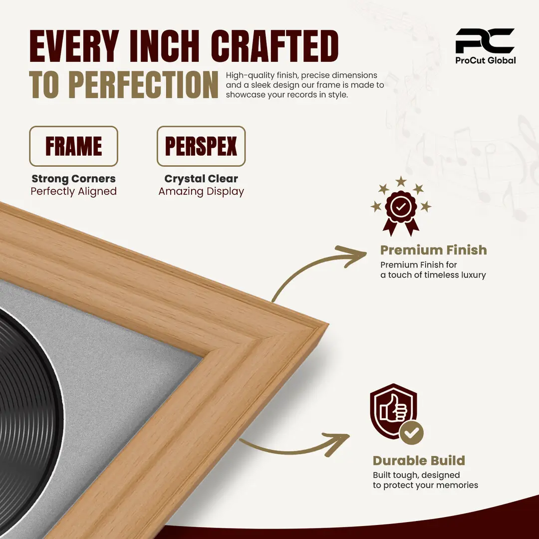 25x17" Classic Country Pine Vinyl Record Frame For 12 Inch LP Cover & Disc (Overlapped) With Silver Mount | Elegant Music Display thumbnail 7
