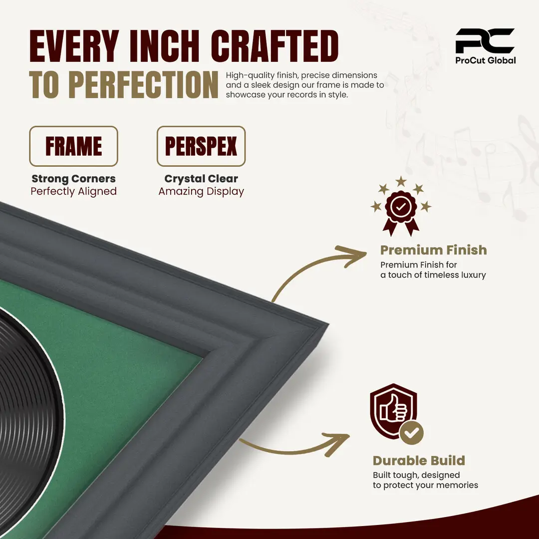 25x17" Classic Dark Grey Vinyl Record Frame For LP Cover & Disc With Emerald (Green) Mount | Overlapped Display thumbnail 7