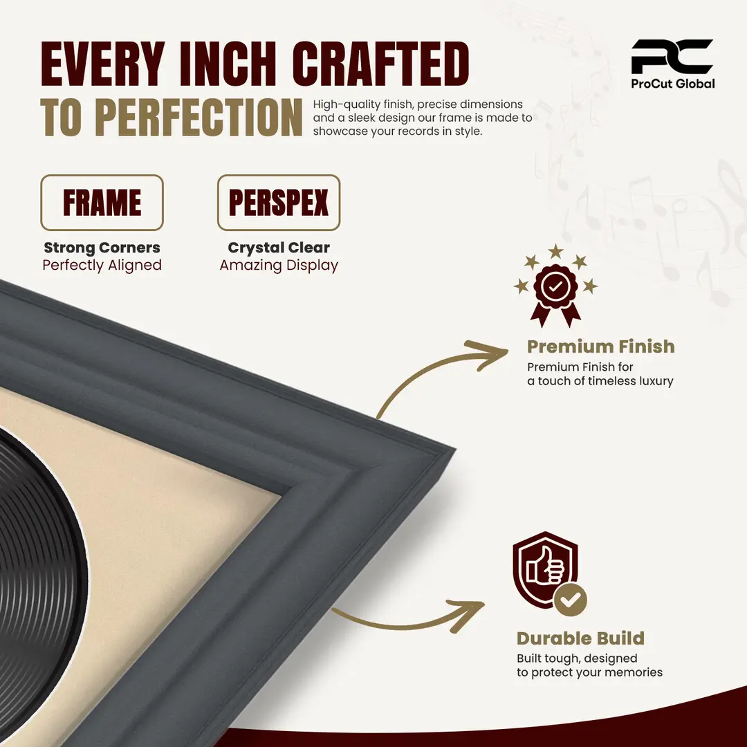 25x17" Classic Dark Grey Vinyl Record Frame For LP Cover & Disc With Ivory Mount | Overlapped Display thumbnail 7
