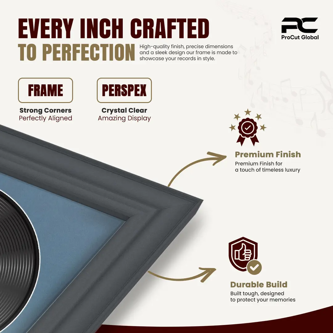 25x17" Classic Dark Grey Vinyl Record Frame For LP Cover & Disc With Pompador Mount | Overlapped Display thumbnail 7