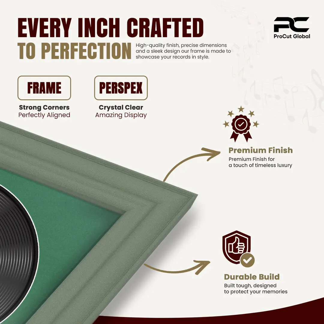 25x17" Classic Green Vinyl Record Frame For 12 Inch LP Cover & Disc With Emerald (Green) Mount | Overlapped Vinyl Display thumbnail 7