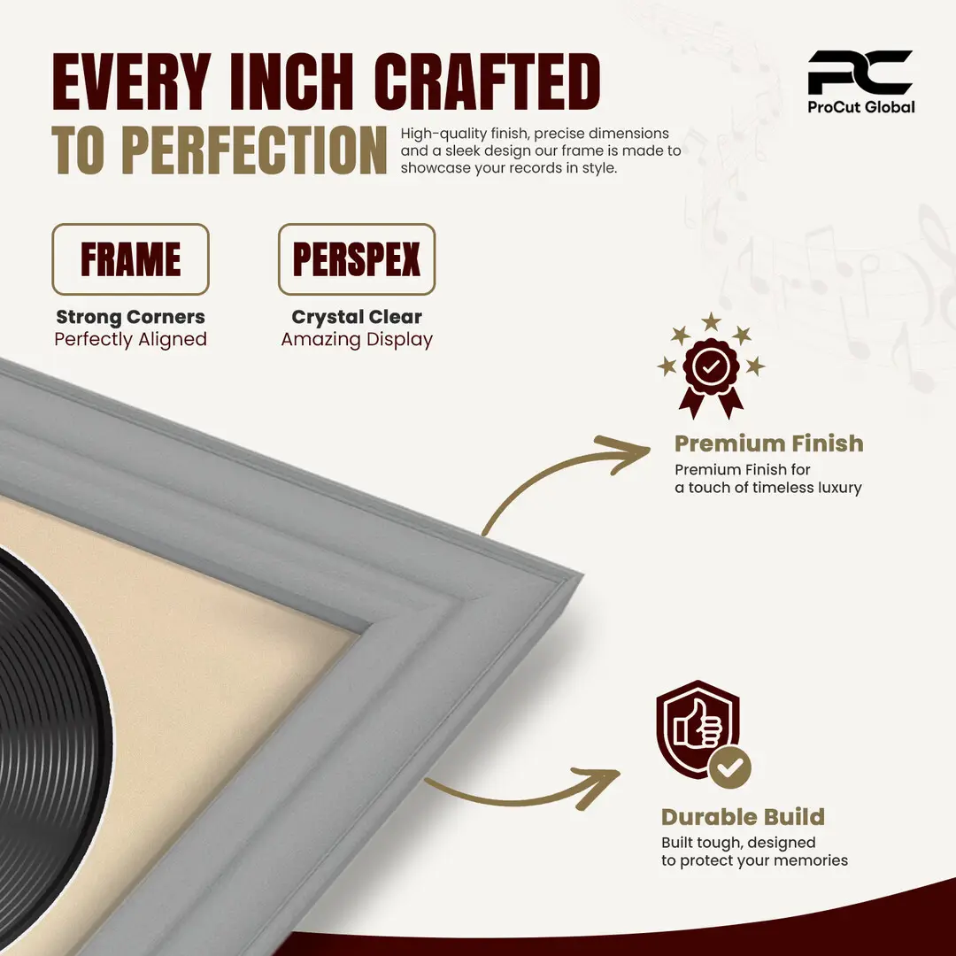 25x17" Classic Light Grey Vinyl Record Frame For 12 Inch LP Cover & Disc With Ivory Mount | Overlapped Vinyl Display thumbnail 7