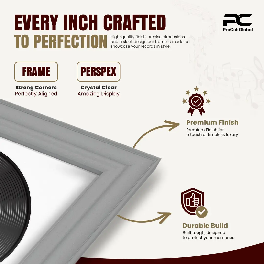 25x17" Classic Light Grey Vinyl Record Frame For 12 Inch LP Cover & Disc With Ice White Mount | Overlapped Vinyl Display thumbnail 7