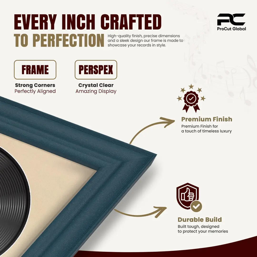 25x17" Classic Navy Blue Vinyl Record Frame For 12 Inch LP Cover & Disc (Overlapped) With Ivory Mount | Elegant Music Display thumbnail 7