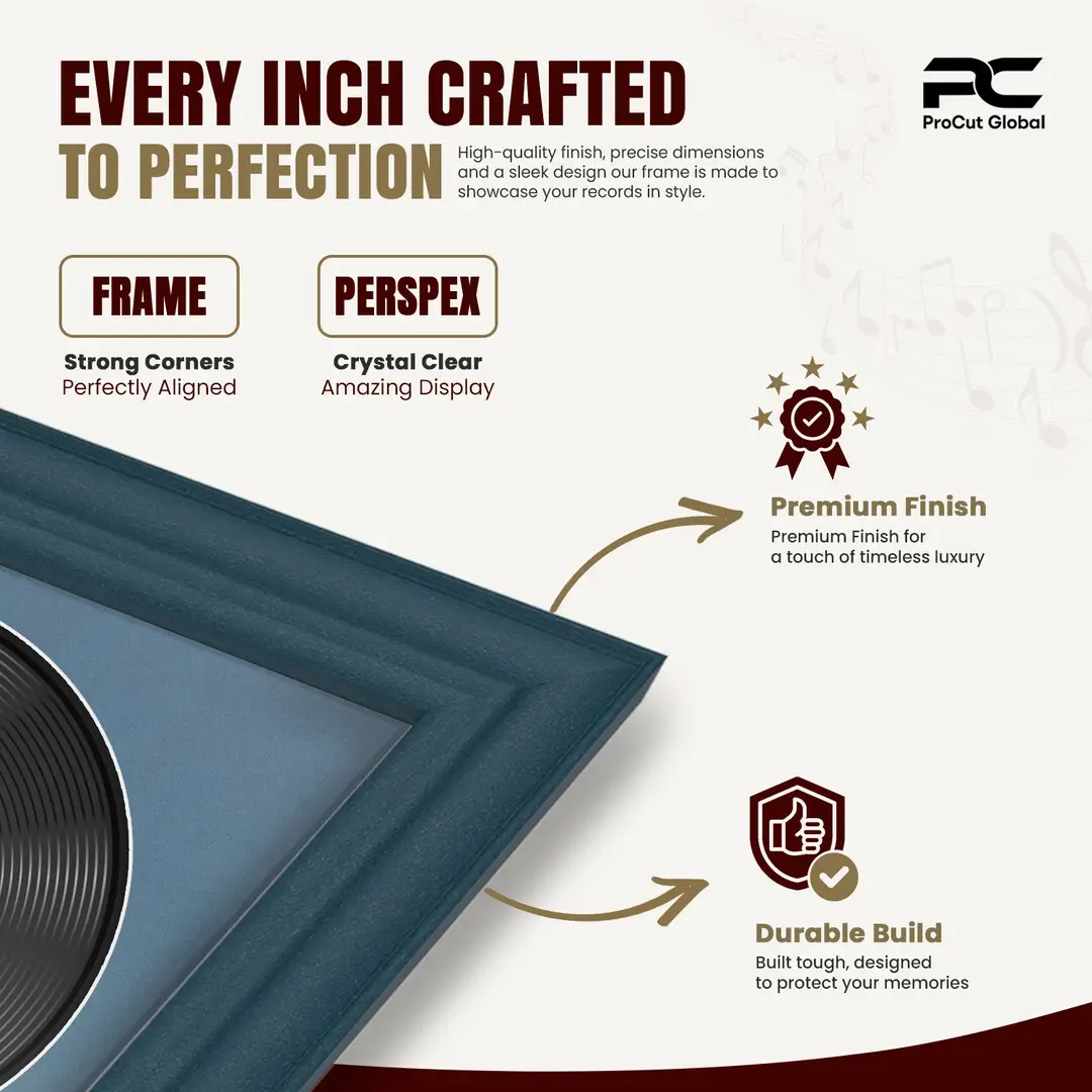 25x17" Classic Navy Blue Vinyl Record Frame For LP Cover & Disc With Pompador Mount | Overlapped Display thumbnail 7