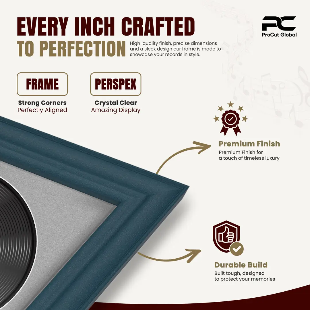 25x17" Classic Navy Blue Vinyl Record Frame For 12 Inch LP Cover & Disc With Silver Mount | Overlapped Vinyl Display thumbnail 7