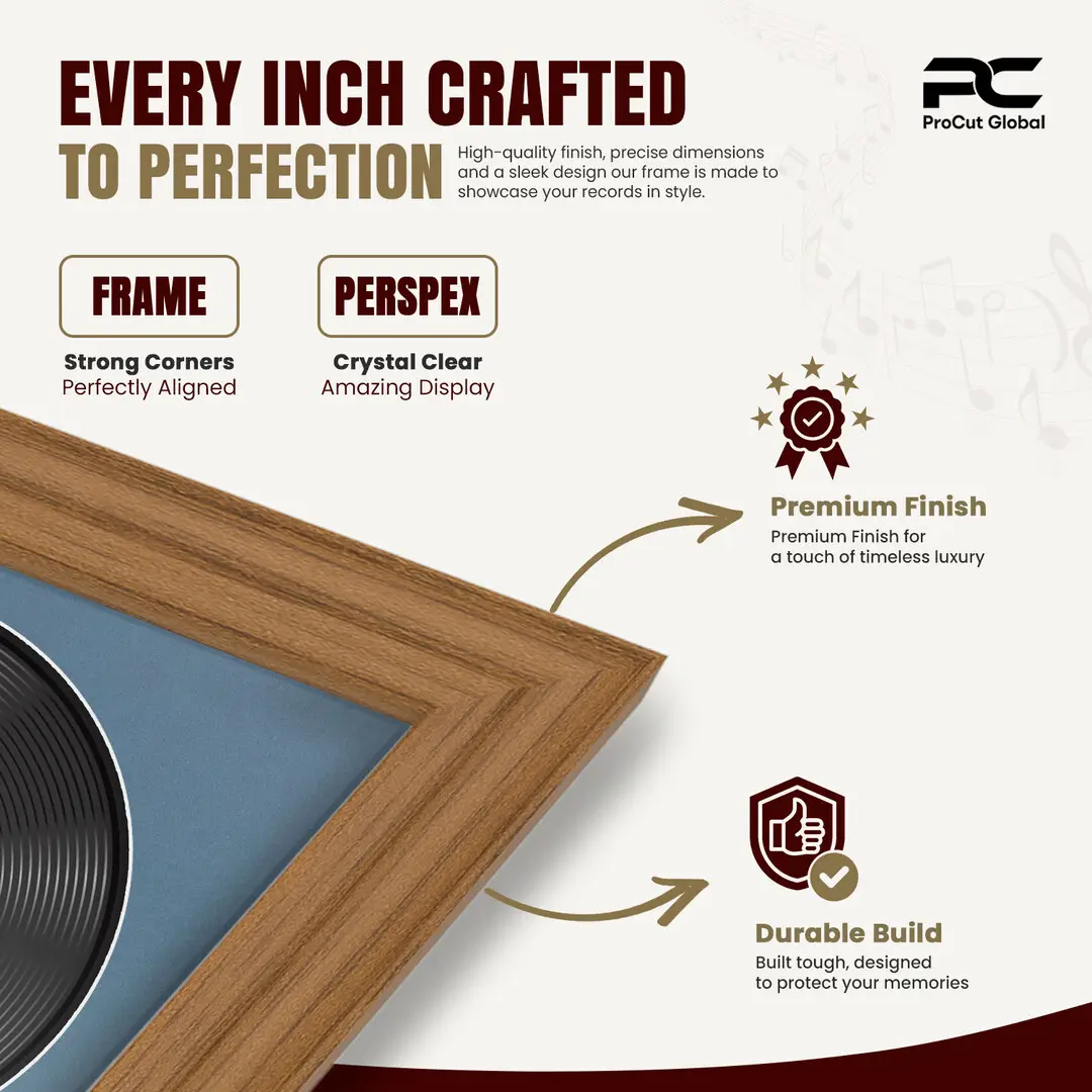 25x17" Classic Oak Vinyl Record Frame For 12 Inch LP Cover & Disc With Pompador Mount | Overlapped Vinyl Display thumbnail 7