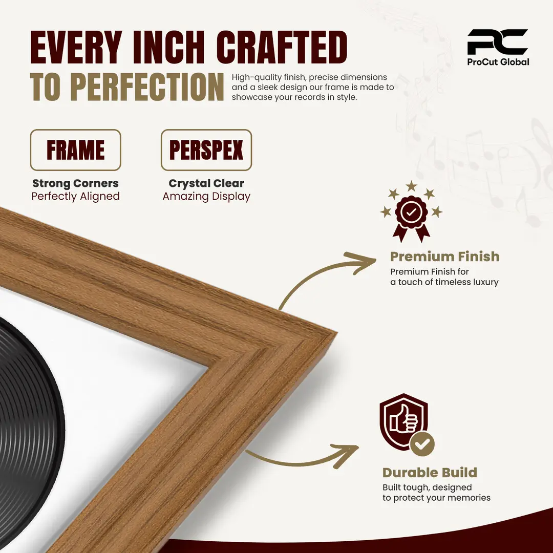 25x17" Classic Oak Vinyl Record Frame For LP Cover & Disc With Ice White Mount | Overlapped Display thumbnail 7