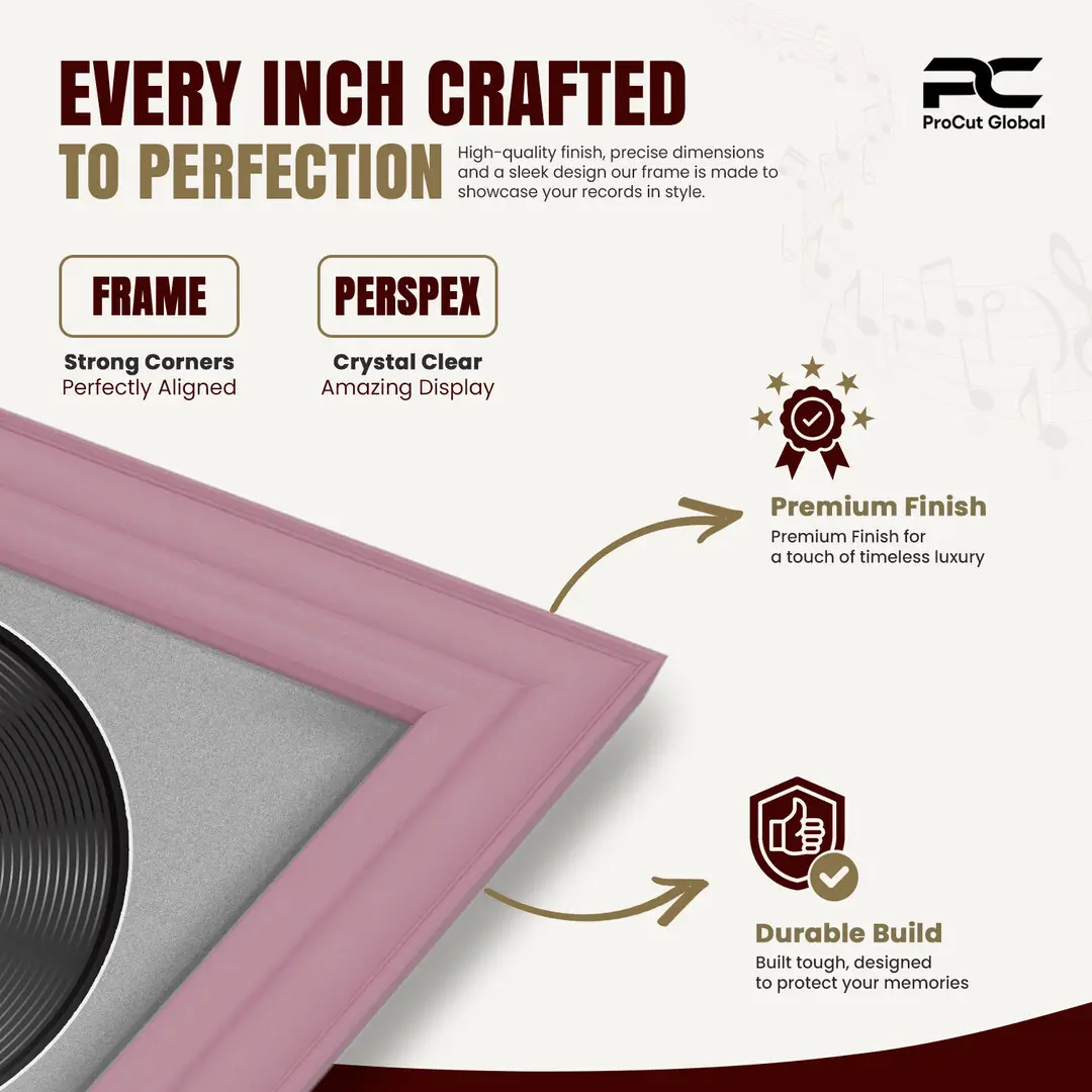 25x17" Classic Pastel Pink Vinyl Record Frame For 12 Inch LP Cover & Disc With Silver Mount | Overlapped Vinyl Display thumbnail 7