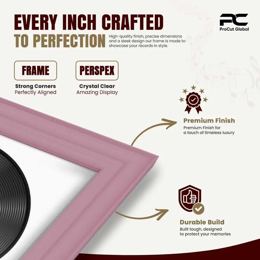 25x17" Classic Pastel Pink Vinyl Record Frame For 12 Inch LP Cover & Disc With Ice White Mount | Overlapped Vinyl Display thumbnail 7