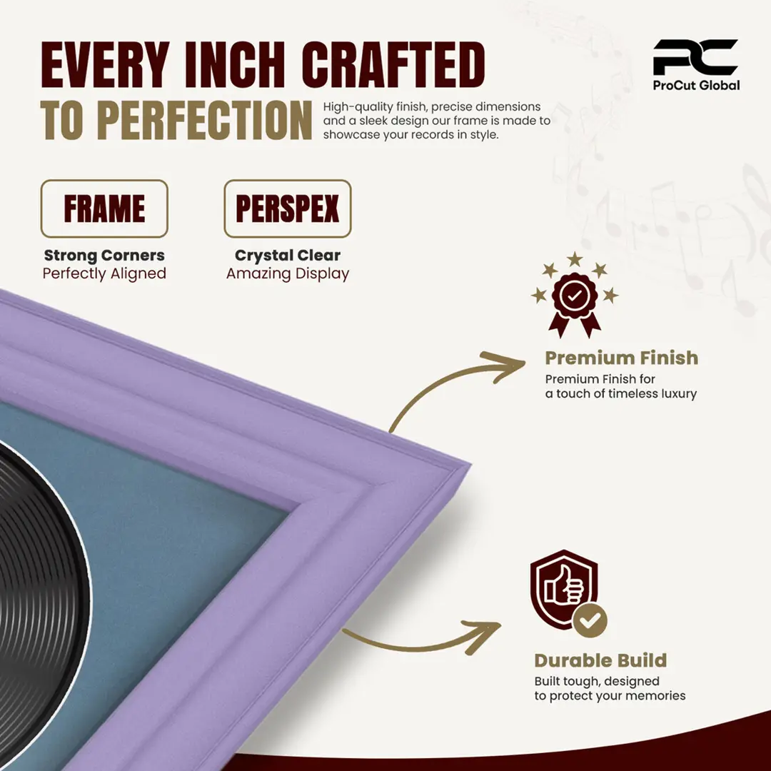 25x17" Classic Purple Vinyl Record Frame For LP Cover & Disc With Pompador Mount | Overlapped Display thumbnail 7