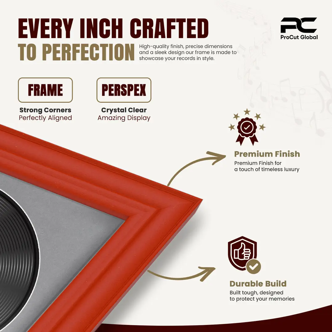 25x17" Classic Red Vinyl Record Frame For LP Cover & Disc With Mid Grey Mount | Overlapped Display thumbnail 7