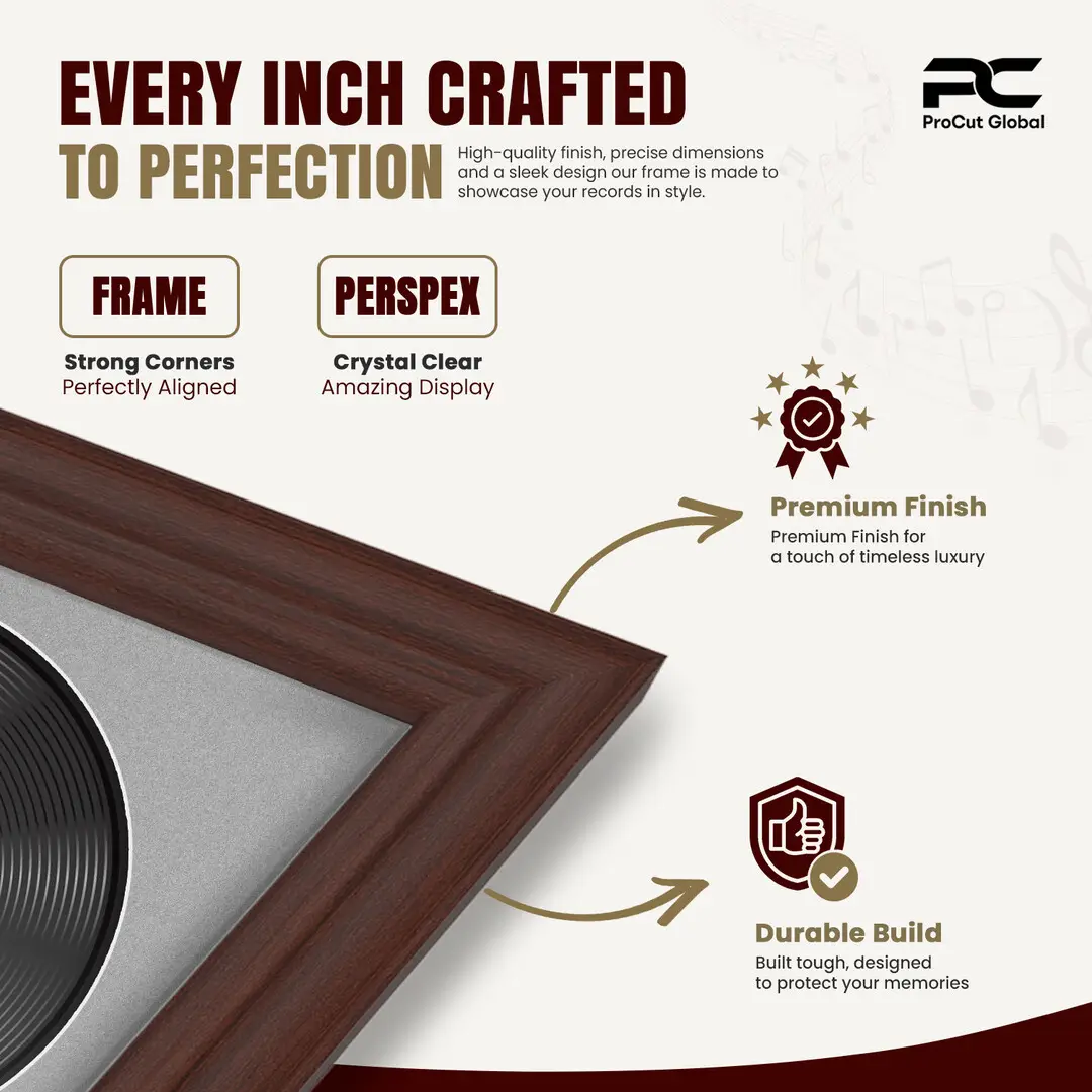 25x17" Classic Rose Wood Vinyl Record Frame For LP Cover & Disc With Silver Mount | Overlapped Display thumbnail 7