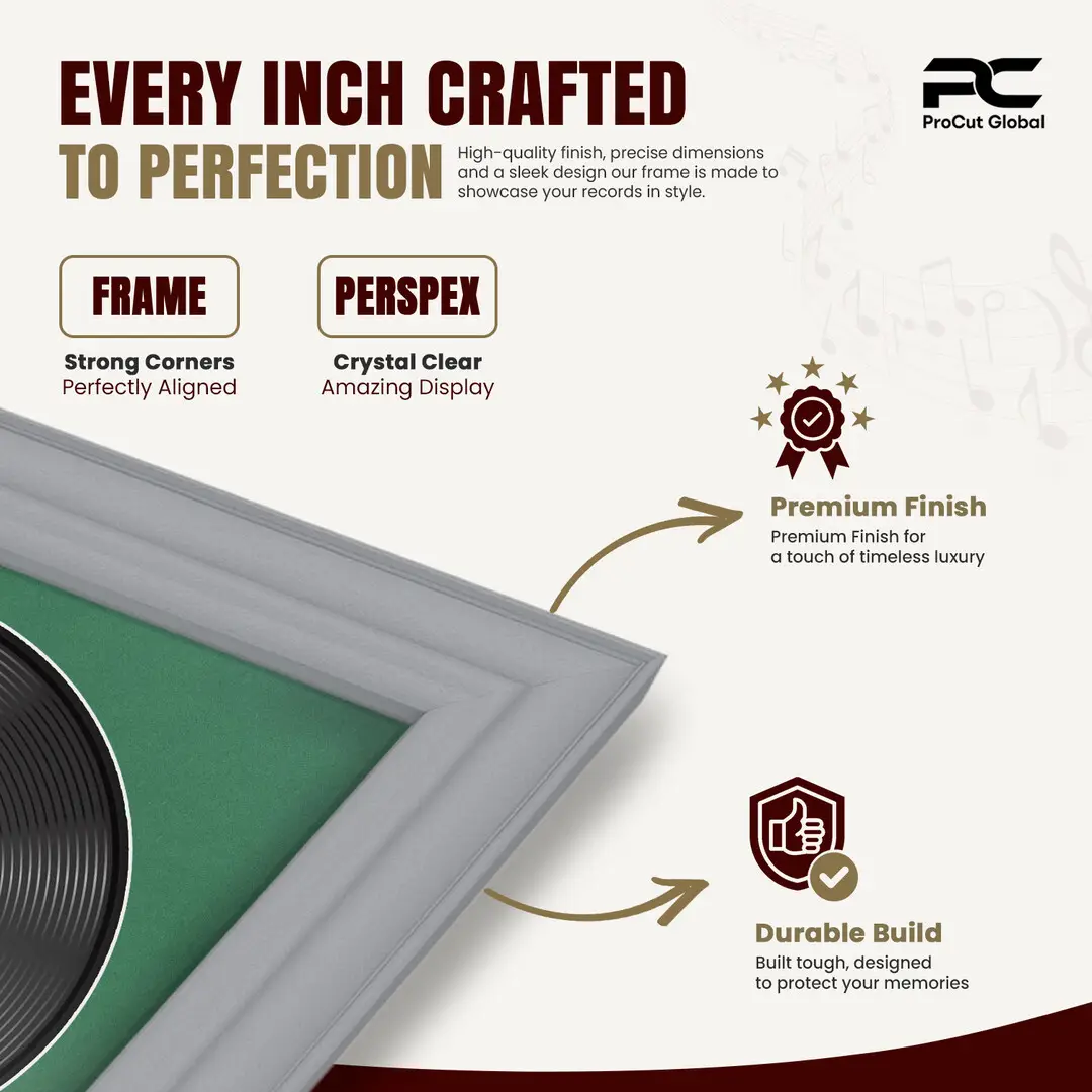 25x17" Classic Silver Vinyl Record Frame For LP Cover & Disc With Emerald (Green) Mount | Overlapped Display thumbnail 7