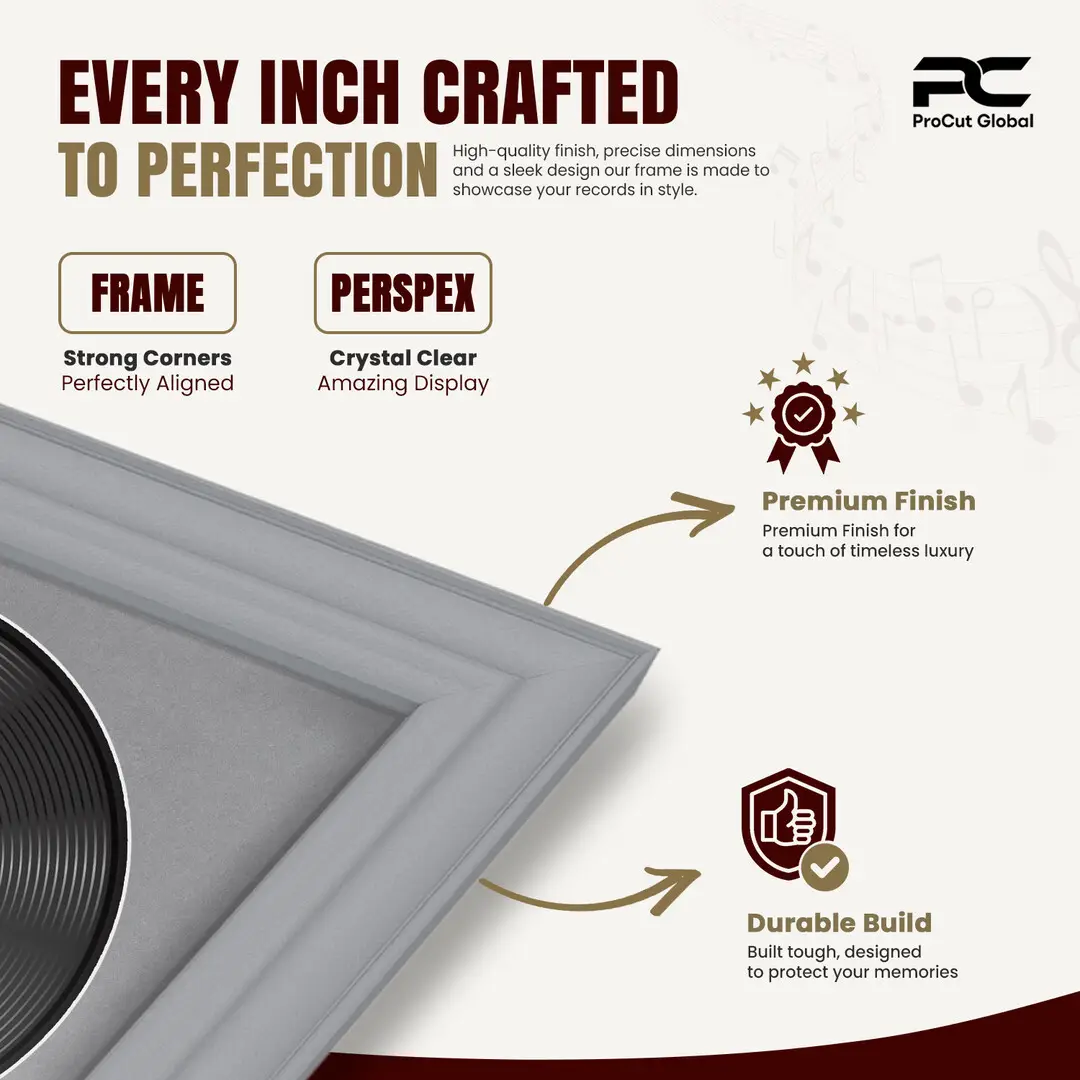 25x17" Classic Silver Vinyl Record Frame For LP Cover & Disc With Mid Grey Mount | Overlapped Display thumbnail 7