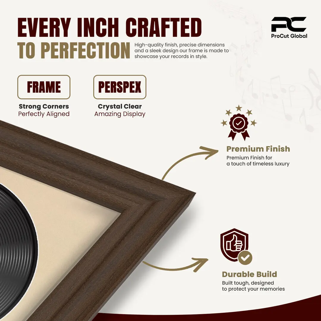 25x17" Classic Walnut Vinyl Record Frame For LP Cover & Disc With Ivory Mount | Overlapped Display thumbnail 7