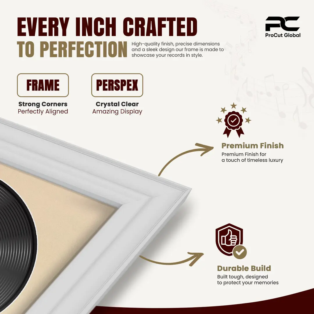 25x17" Classic White Vinyl Record Frame For 12 Inch LP Cover & Disc With Ivory Mount | Overlapped Vinyl Display thumbnail 7