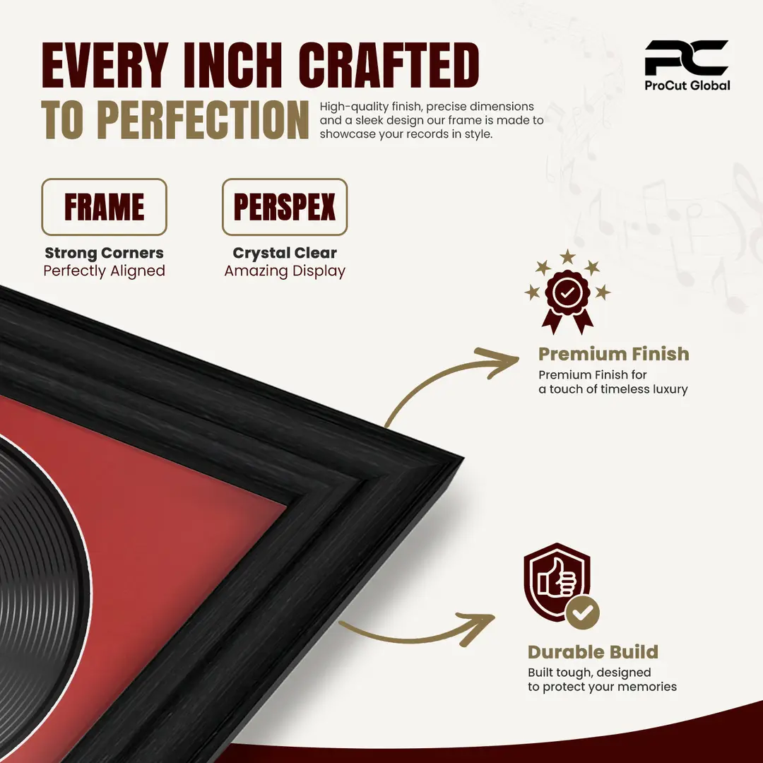 30x17" Classic Black Vinyl Record Frame With Crimson Mount | Side by Side 12" LP Cover & Disc Display thumbnail 7
