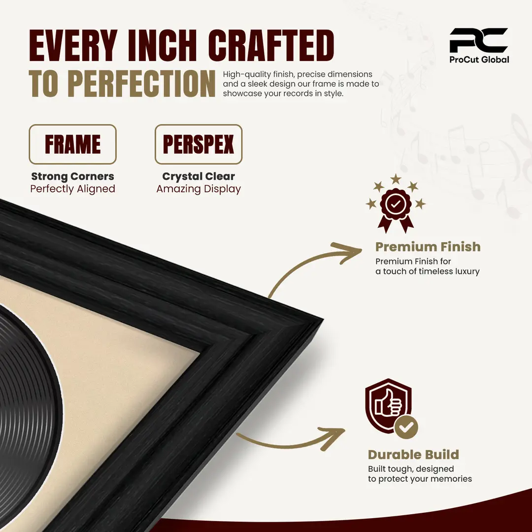30x17" Classic Black Vinyl Record Frame With Ivory Mount | Side by Side 12" LP Cover & Disc Display thumbnail 7