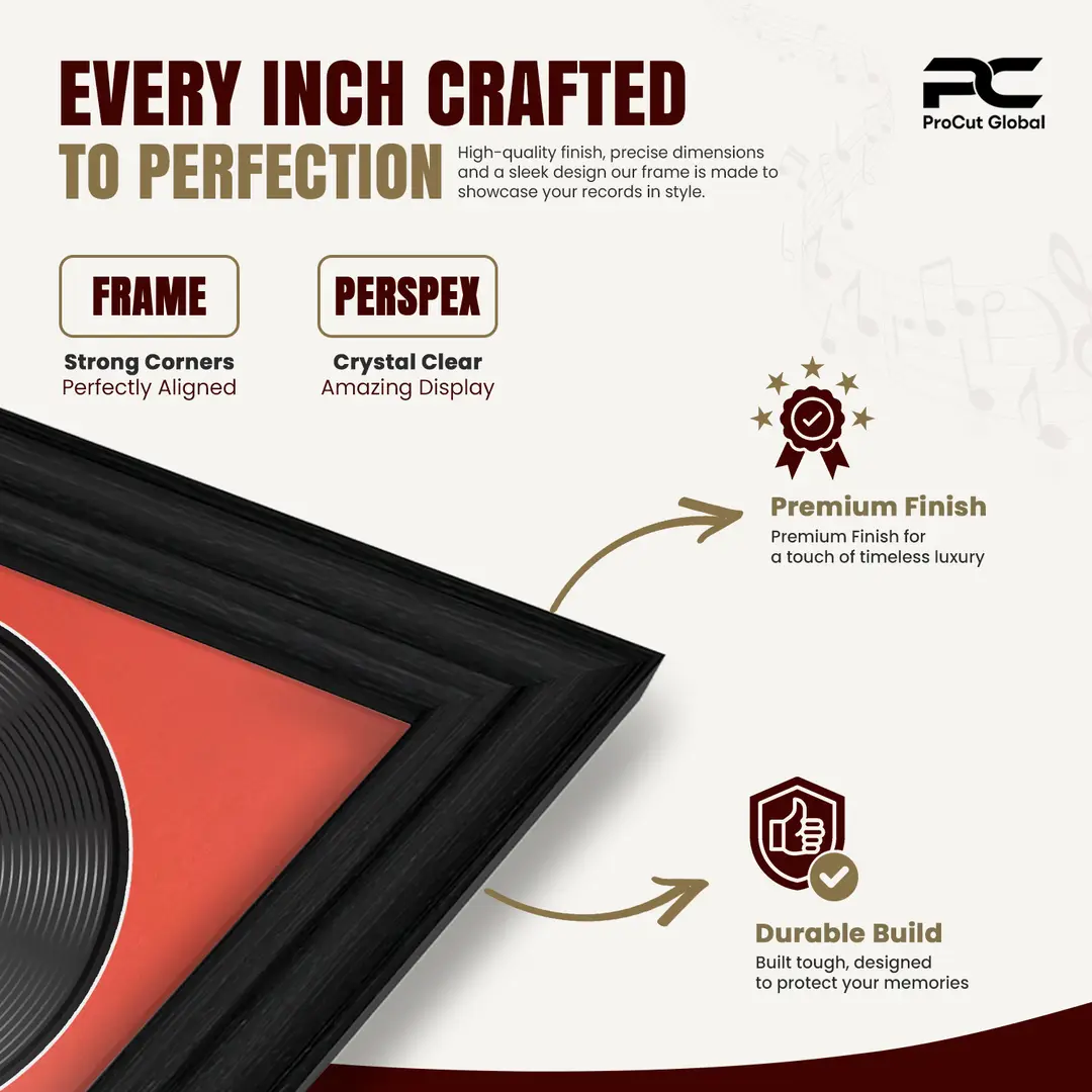 30x17" Classic Black Vinyl Record Frame With Silver Mount | Displays 12" LP Cover & Disc Side by Side thumbnail 7