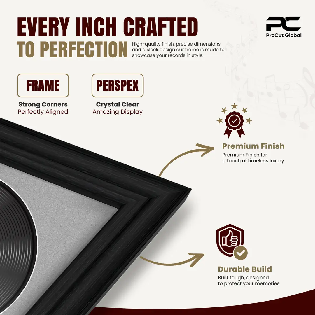 30x17" Classic Black Vinyl Record Frame With Silver Mount | For 12" LP Cover and Disc Side By Side Display thumbnail 7