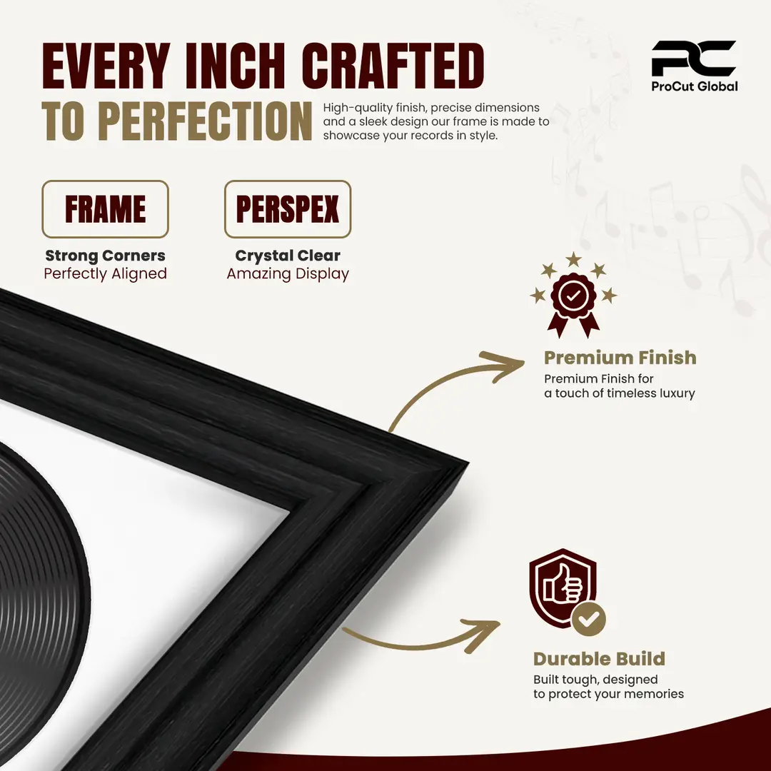 30x17" Classic Black Vinyl Record Frame With Ice White Mount | Displays 12" LP Cover & Disc Side by Side thumbnail 7