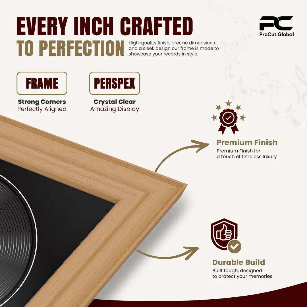 30x17" Classic Country Pine Vinyl Record Frame With Black Mount | Displays 12" LP Cover & Disc Side by Side thumbnail 7