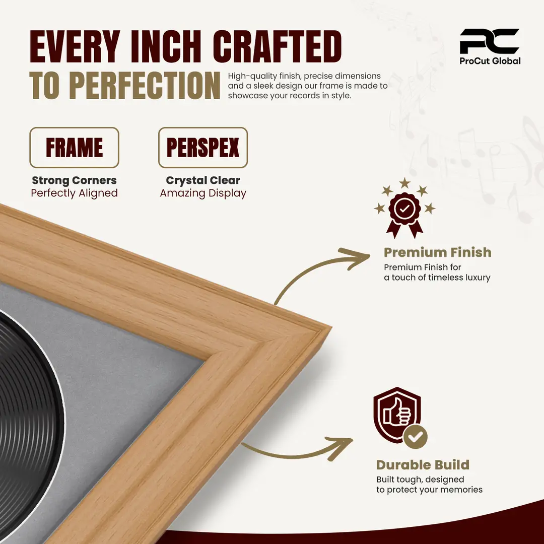 30x17" Classic Country Pine Vinyl Record Frame With Mid Grey Mount | For 12" LP Cover and Disc Side By Side Display thumbnail 7