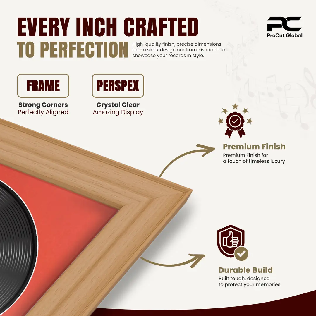 30x17" Classic Country Pine Vinyl Record Frame With Poppy Red Mount | Side by Side 12" LP Cover & Disc Display thumbnail 7