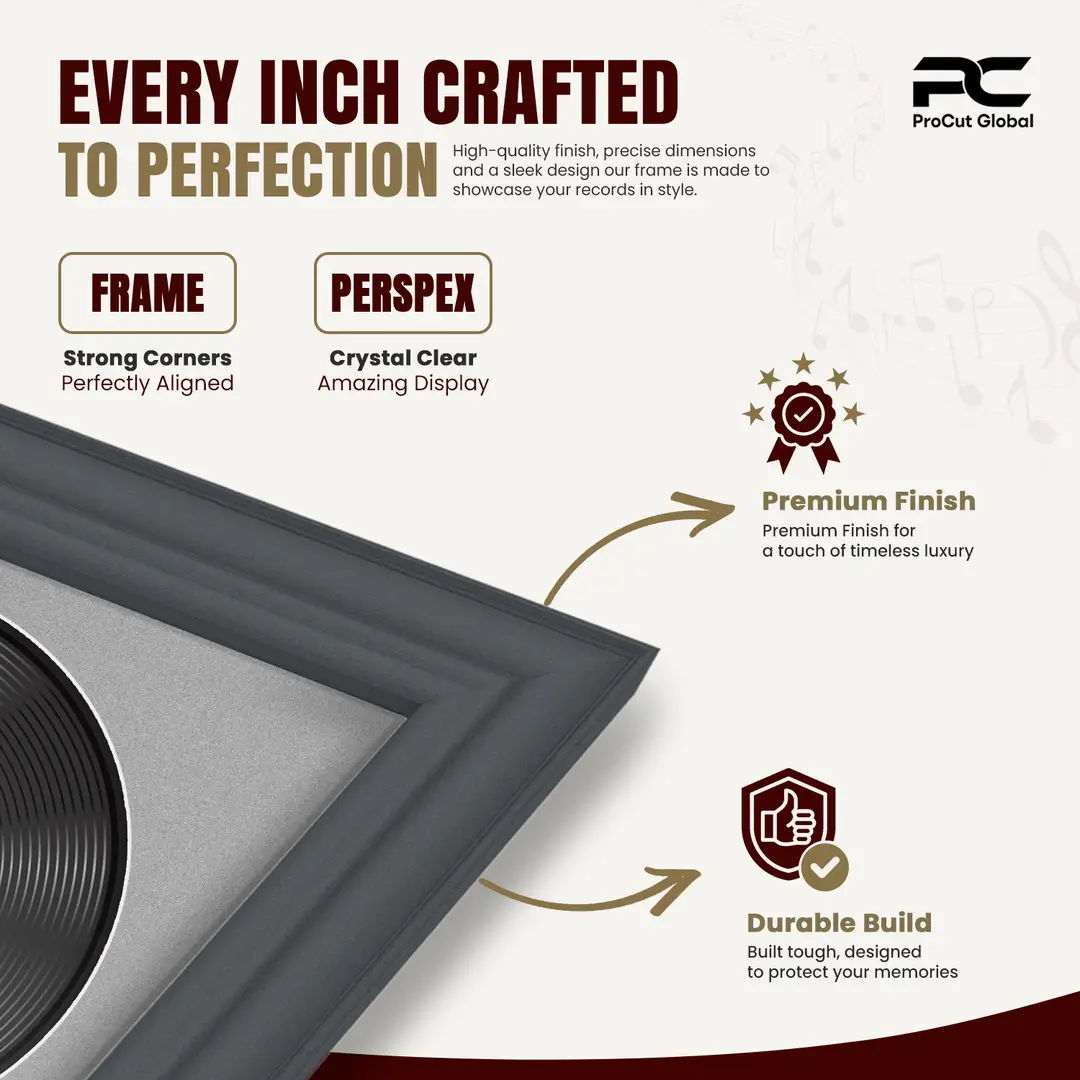 30x17" Classic Dark Grey Vinyl Record Frame With Silver Mount | Displays 12" LP Cover & Disc Side by Side thumbnail 7