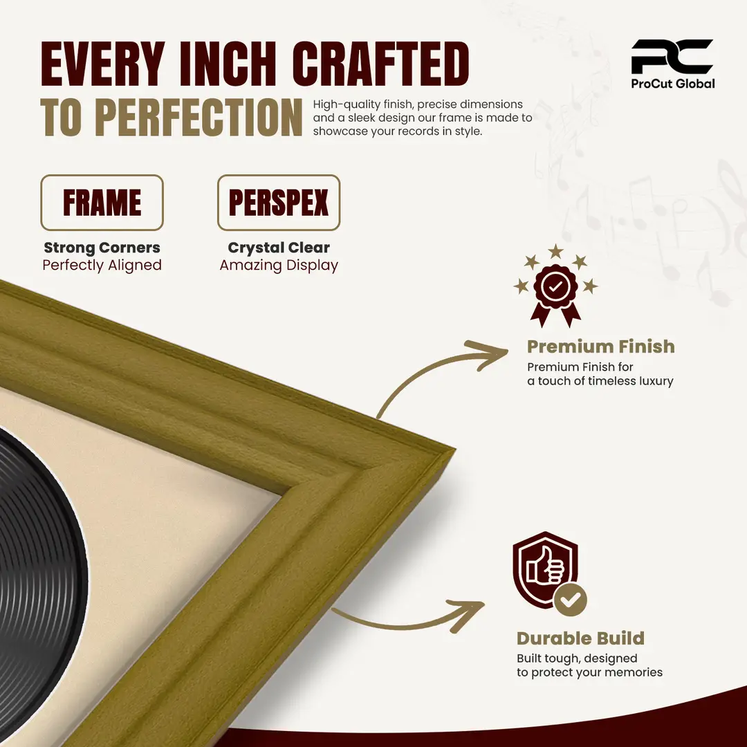30x17" Classic Gold Vinyl Record Frame With Ivory Mount | Displays 12" LP Cover & Disc Side by Side thumbnail 7