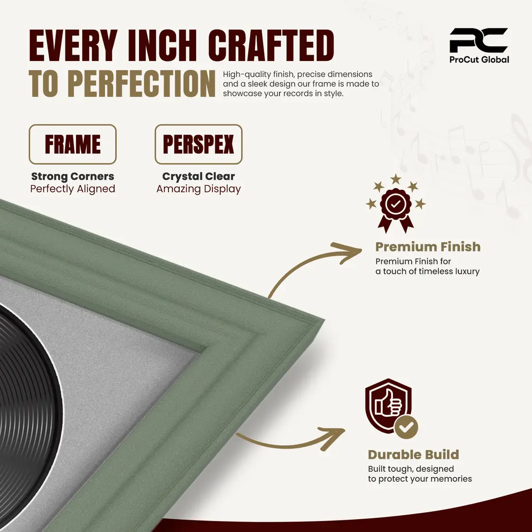 30x17" Classic Green Vinyl Record Frame With Silver Mount | Displays 12" LP Cover & Disc Side by Side thumbnail 7
