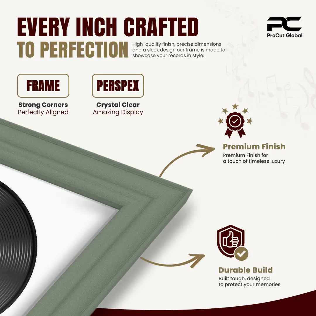 30x17" Classic Green Vinyl Record Frame With Ice White Mount | Side by Side 12" LP Cover & Disc Display thumbnail 7