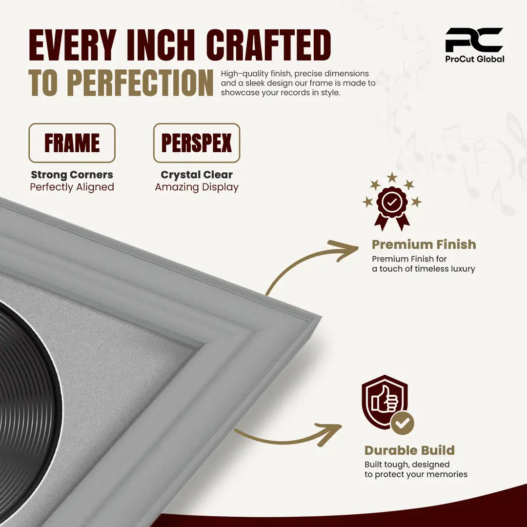 30x17" Classic Light Grey Vinyl Record Frame With Silver Mount | Side by Side 12" LP Cover & Disc Display thumbnail 7